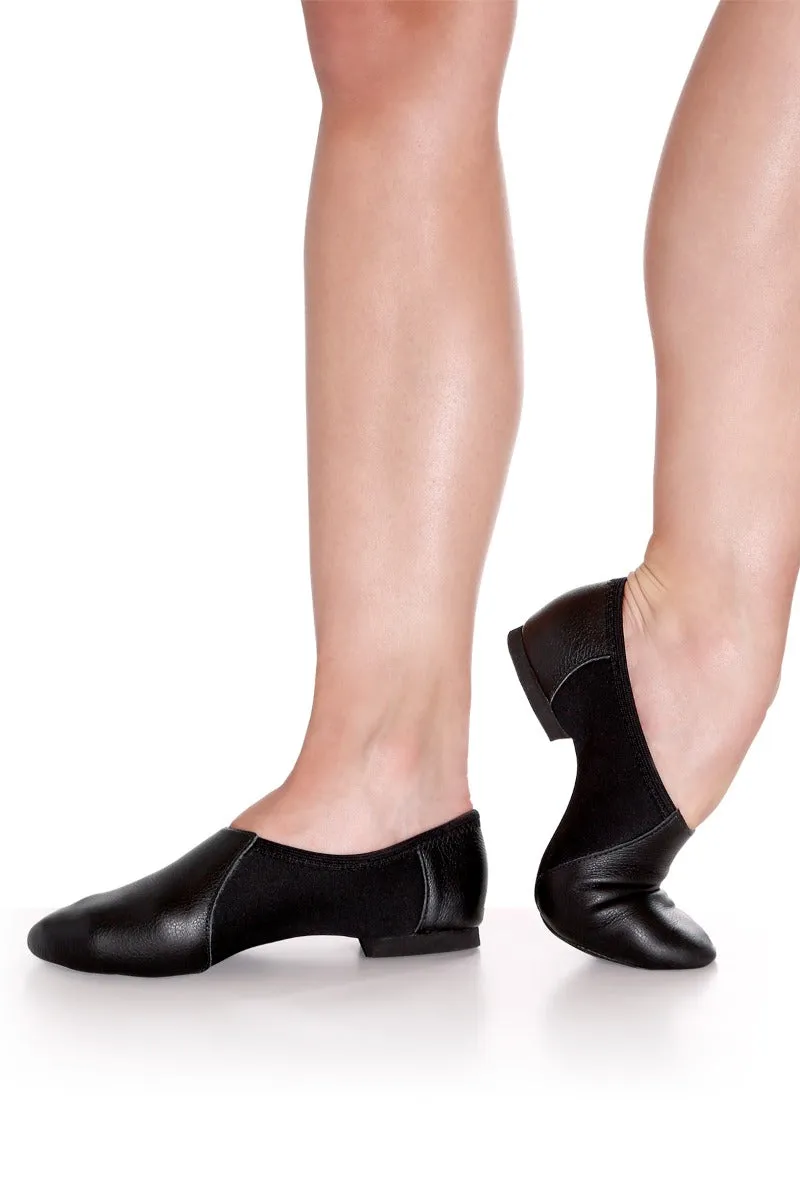 Jesse --  Leather Split Sole Jazz Shoe Slip-on -- Black Strong Stitching