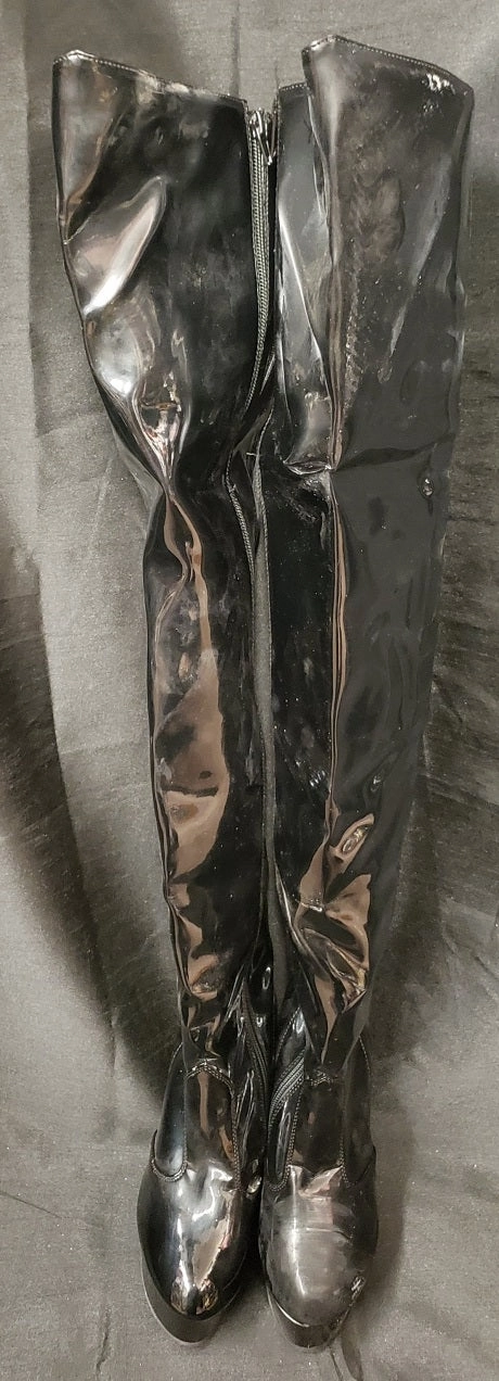 6" Lainey -- Women's Thigh High Platform Boot -- Black Patent Lace Up Travel Ready