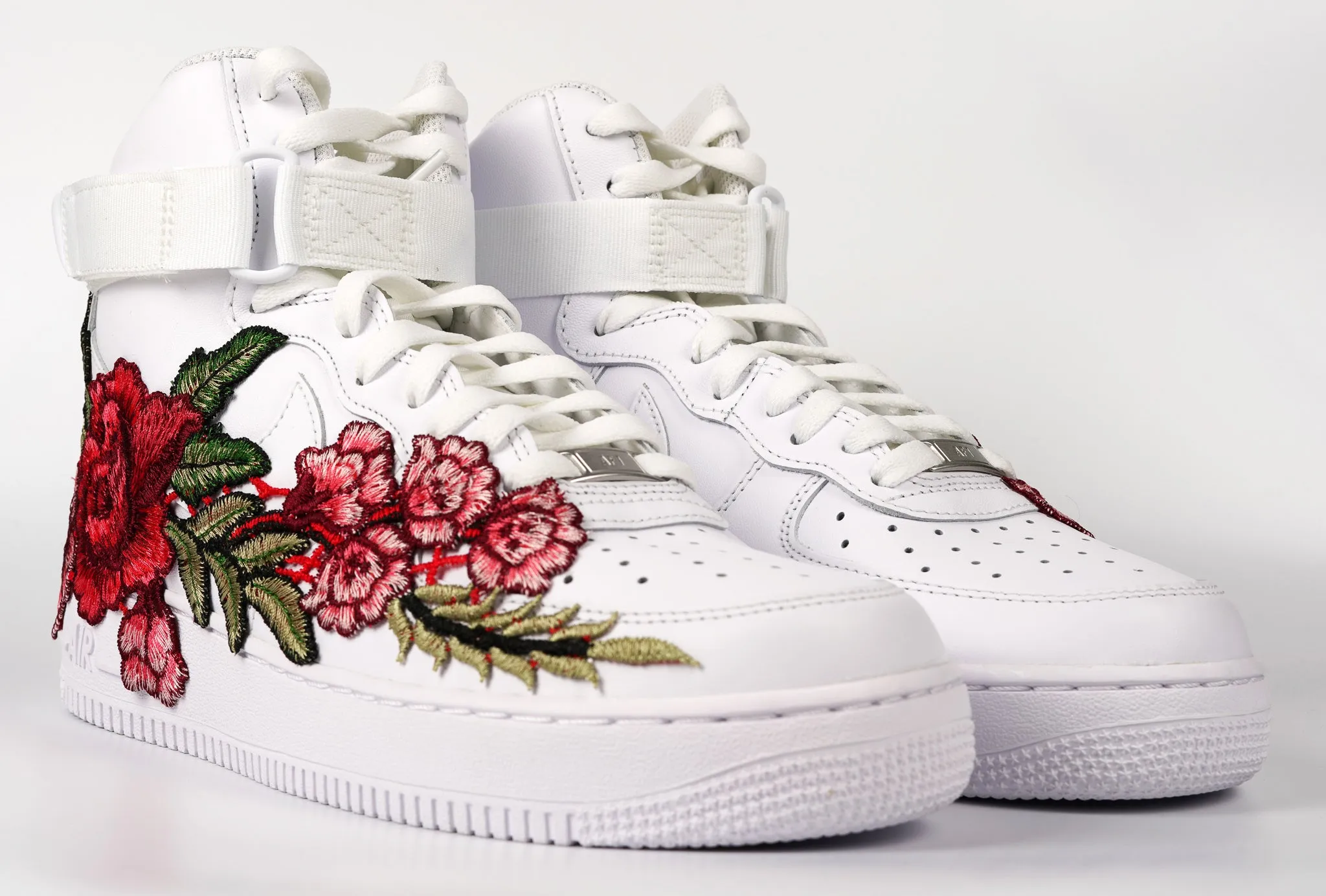 Match All Air Force 1 Custom Shoes High Red Rose Flower Floral White Men Women Kids All Sizes AF1 Sneakers