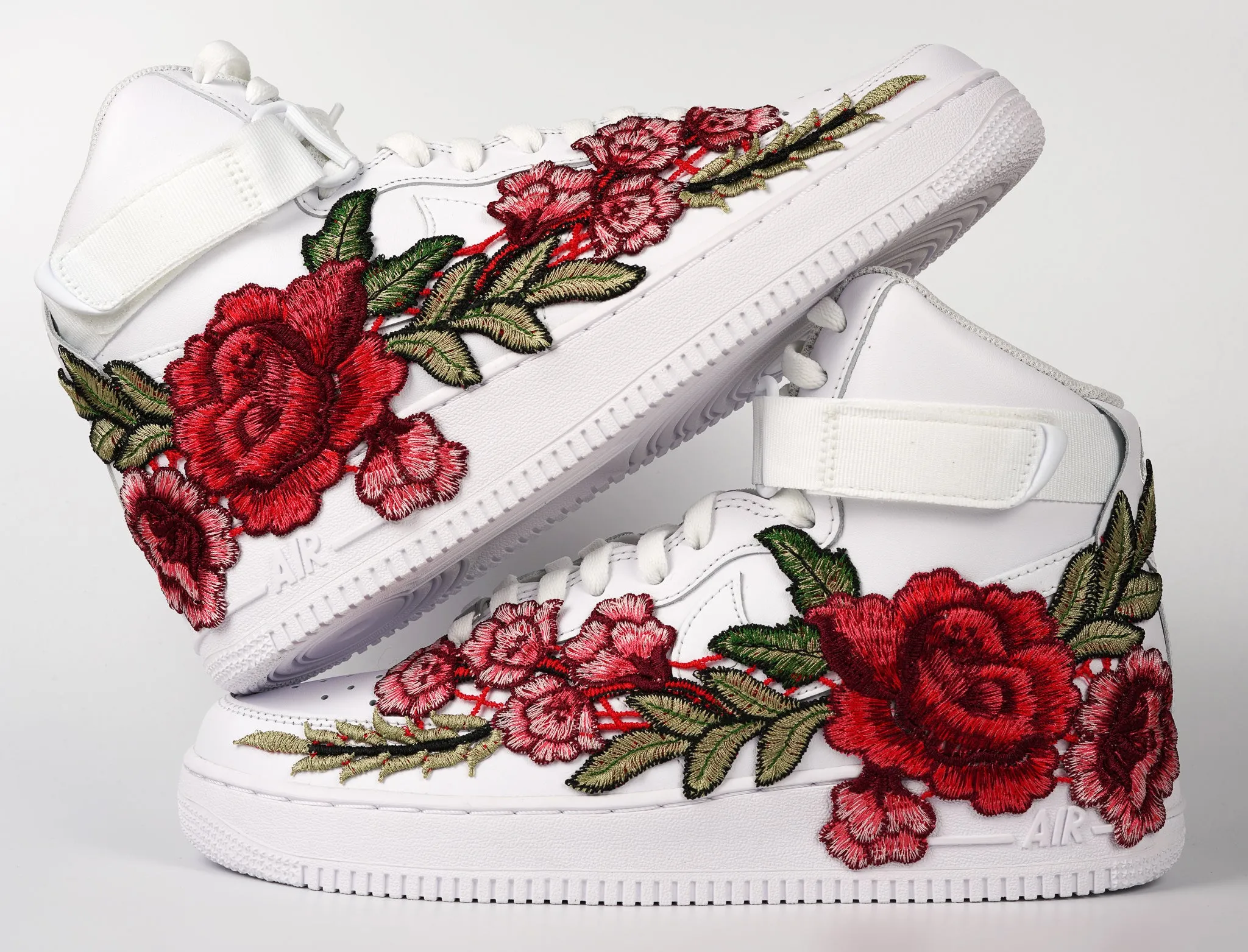 Air Force 1 Custom Shoes High Red Rose Flower Floral White Men Women Kids All Sizes AF1 Sneakers French Soft Posture aid