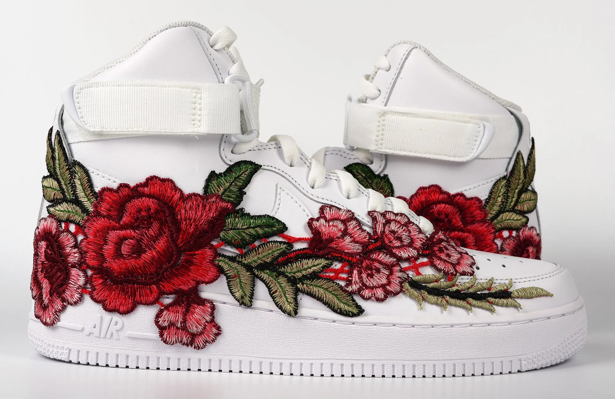 Hill Walk Energy Core Air Force 1 Custom Shoes High Red Rose Flower Floral White Men Women Kids All Sizes AF1 Sneakers