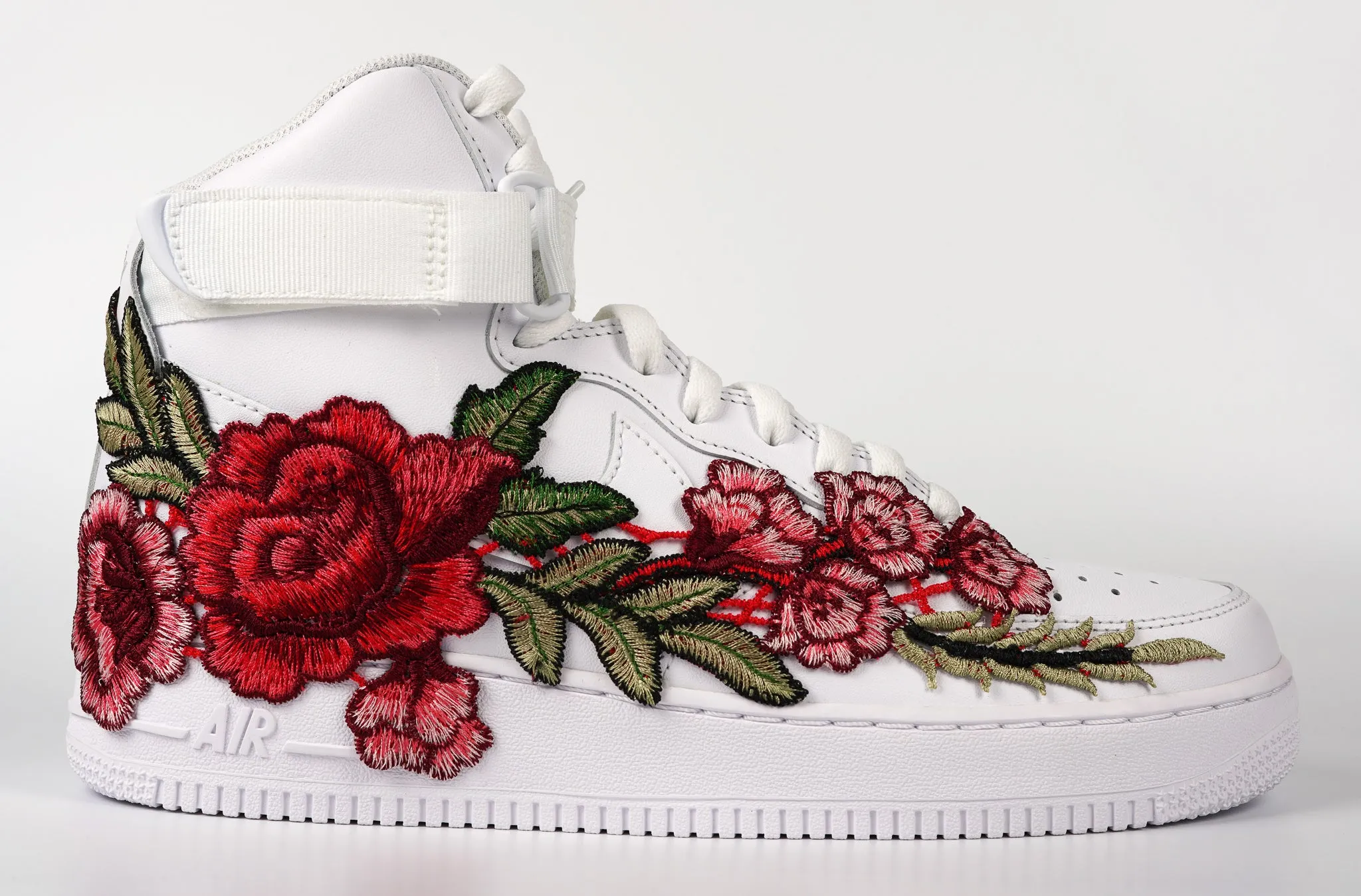 Air Force 1 Custom Shoes High Red Rose Flower Floral White Men Women Kids All Sizes AF1 Sneakers Cushioned Stride Bold