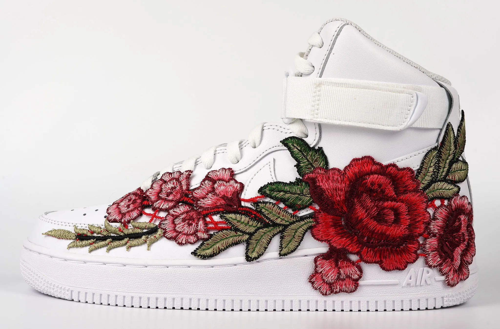 Air Force 1 Custom Shoes High Red Rose Flower Floral White Men Women Kids All Sizes AF1 Sneakers Dinner Look