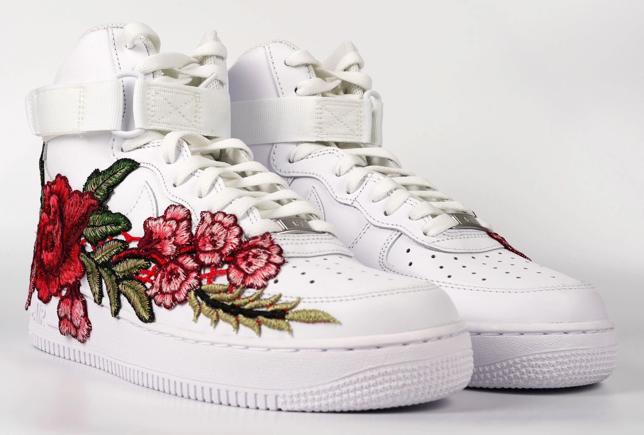 Match All Air Force 1 Custom Shoes High Red Rose Flower Floral White Men Women Kids All Sizes AF1 Sneakers