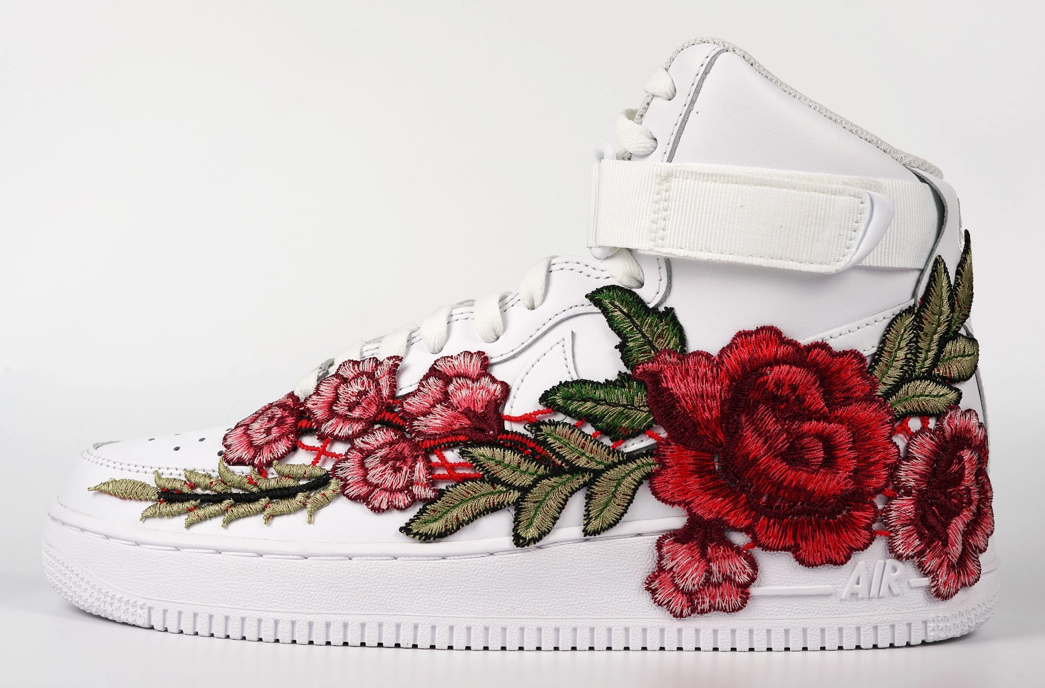 Air Force 1 Custom Shoes High Red Rose Flower Floral White Men Women Kids All Sizes AF1 Sneakers Dinner Look