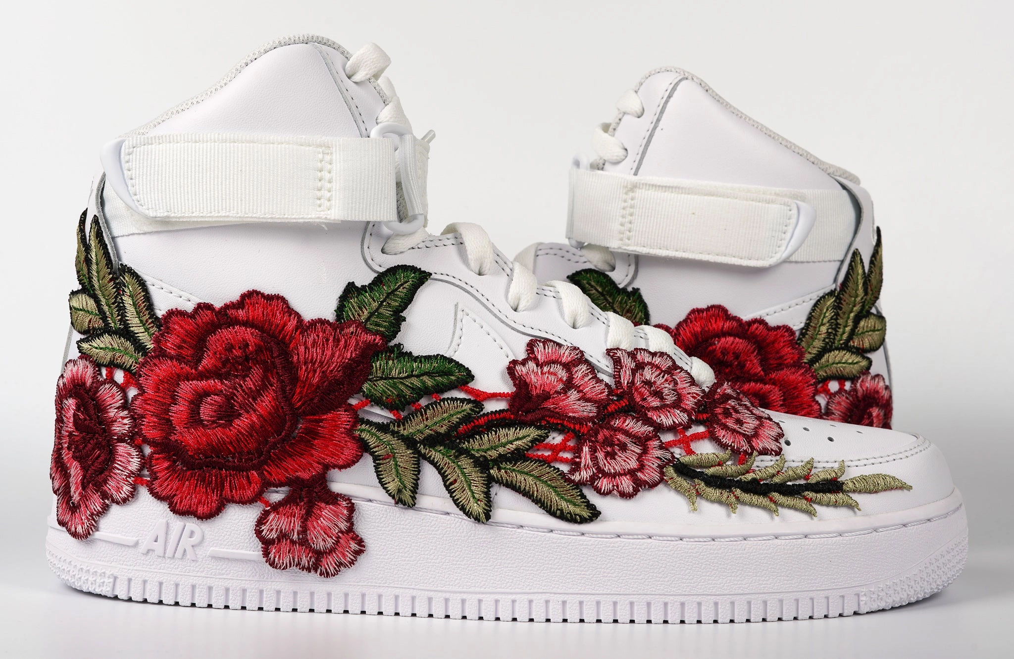 Hill Walk Energy Core Air Force 1 Custom Shoes High Red Rose Flower Floral White Men Women Kids All Sizes AF1 Sneakers