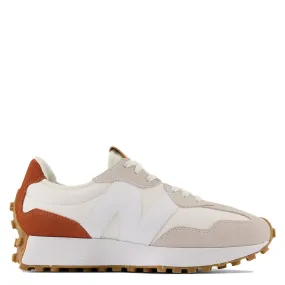Leisure Vibe New Balance Women's 327 in Sea Salt with Rust Oxide Bare Feel