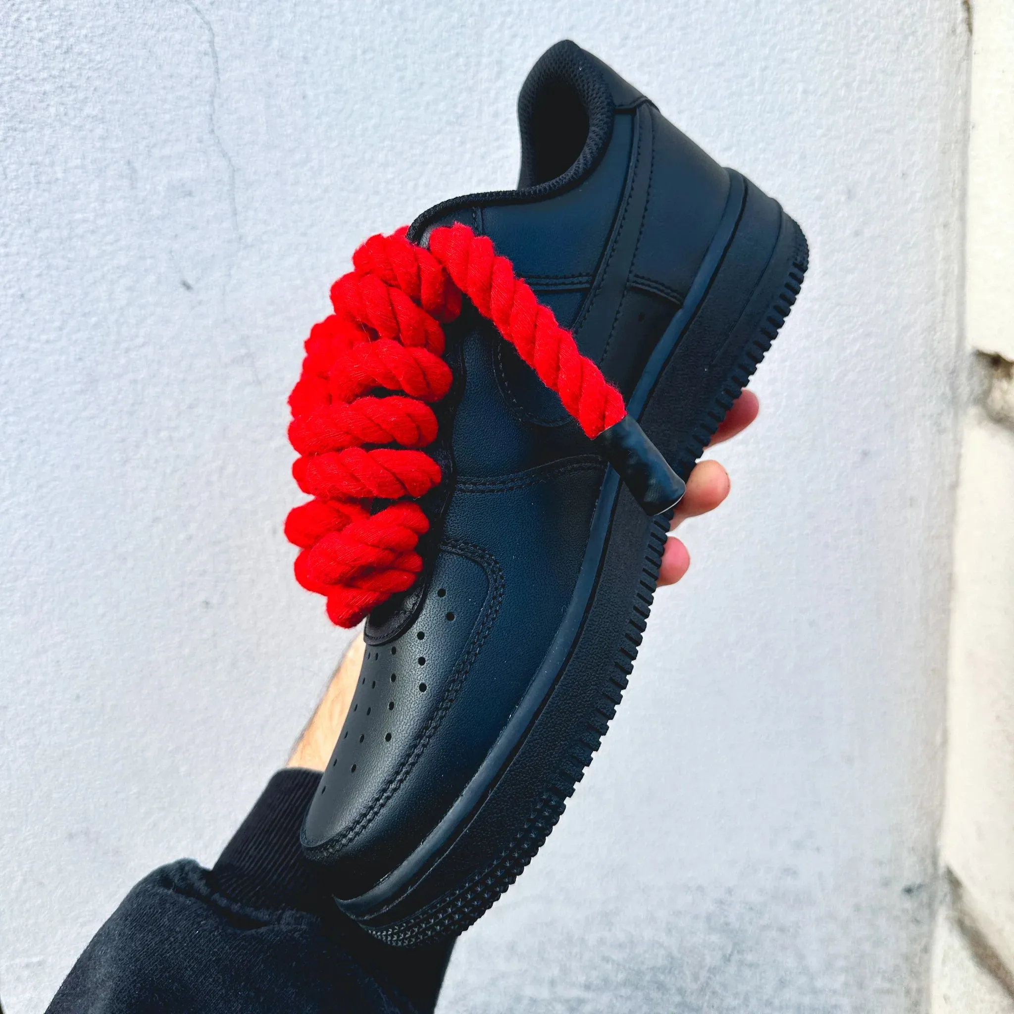 Cold Safe Injury Safe Nike Air Force 1 Black ??Rope Laces Red??