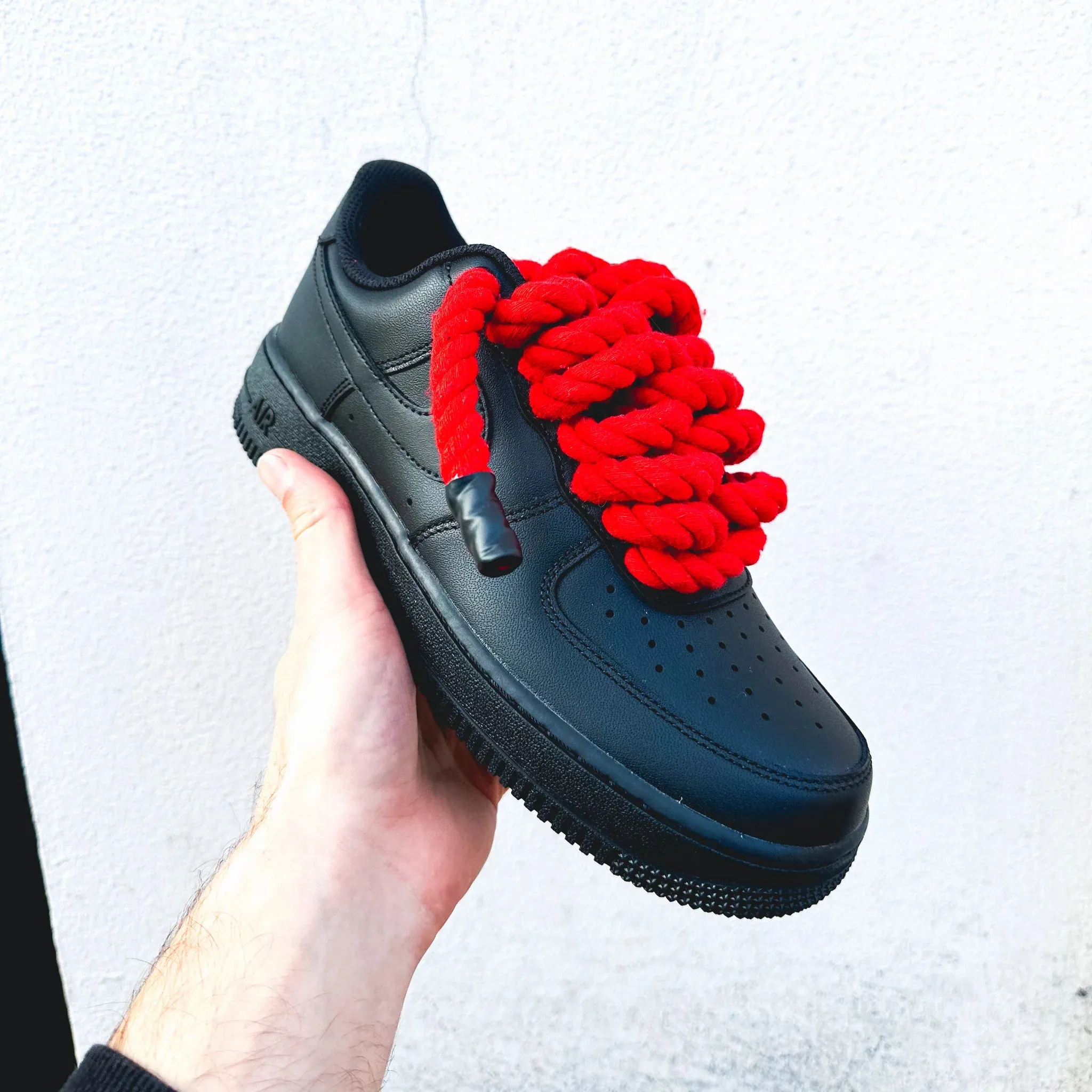 Nike Air Force 1 Black ??Rope Laces Red?? Summer Heat