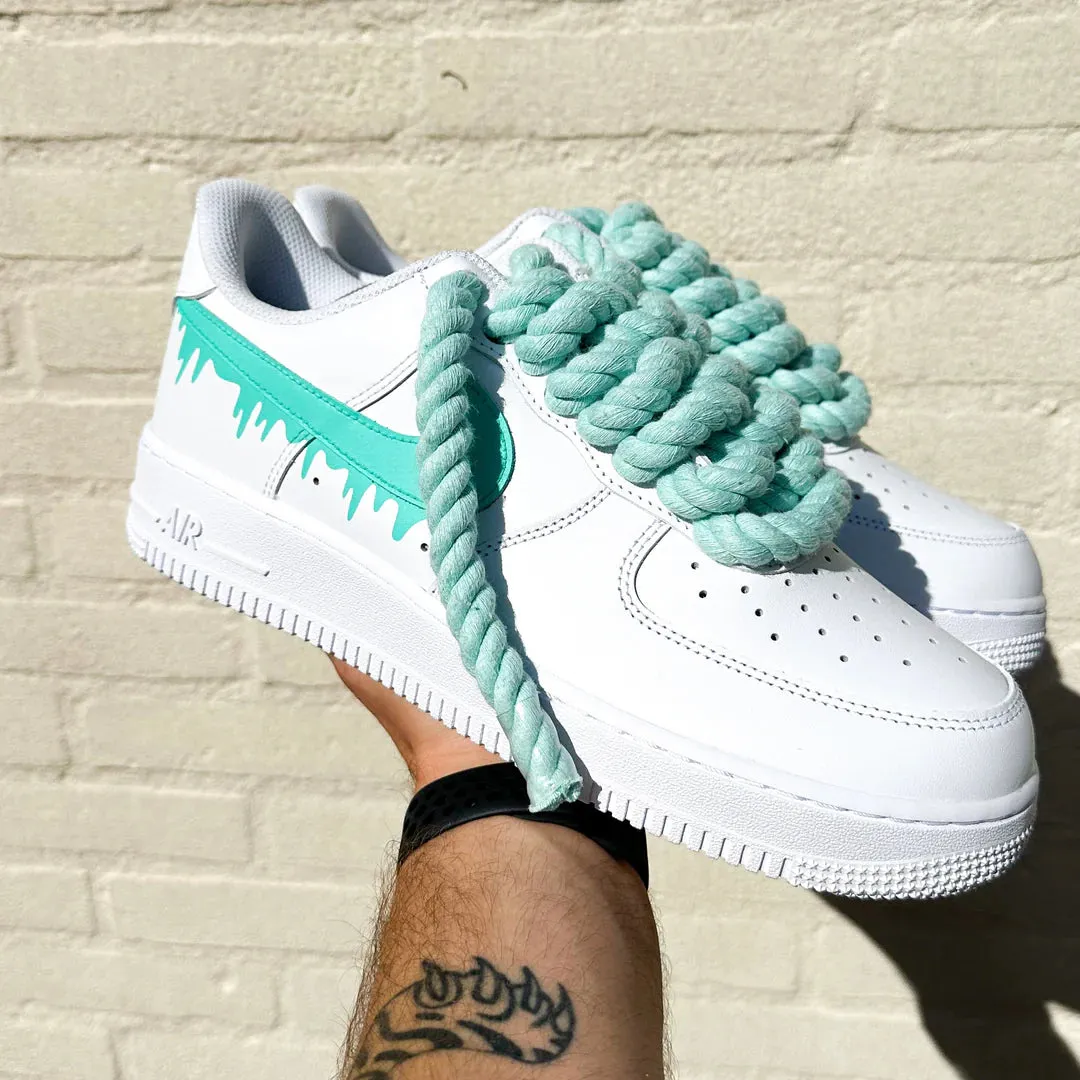 Nike Air Force 1 Drippy Rope Laces" Turquoise Shock Resistant Comfortable Wear