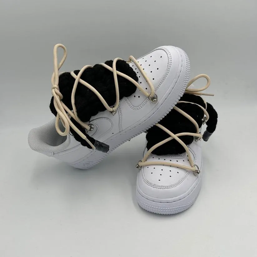 Winter Base Nike Air Force 1 ??Rope Laces Black?? Triple Cream
