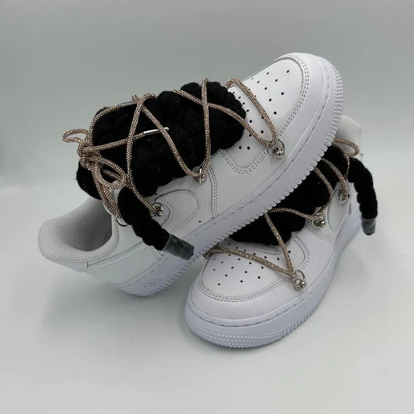 Nike Air Force 1 ??Rope Laces Black?? Triple Crystal Gold Comfort Outsole Bold Tone