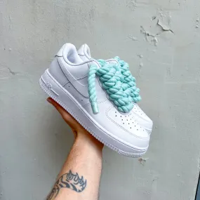 Leather Upper Spring Bloom Nike Air Force 1 ??Rope Laces Turquoise??