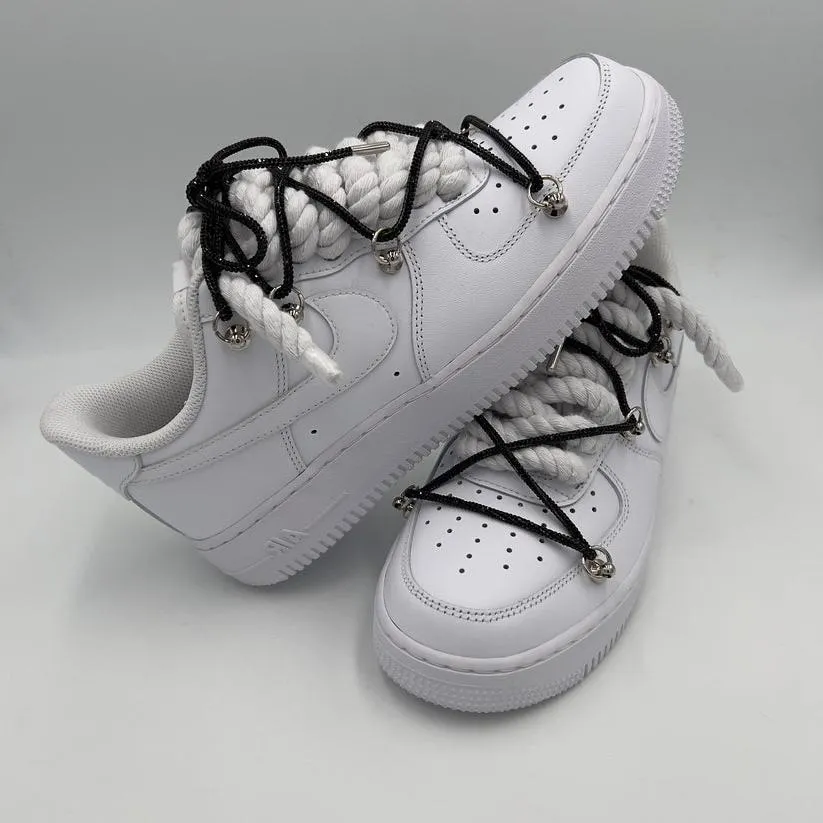 Closet Core Work Base Nike Air Force 1 ??Rope Laces White?? Triple Crystal Black