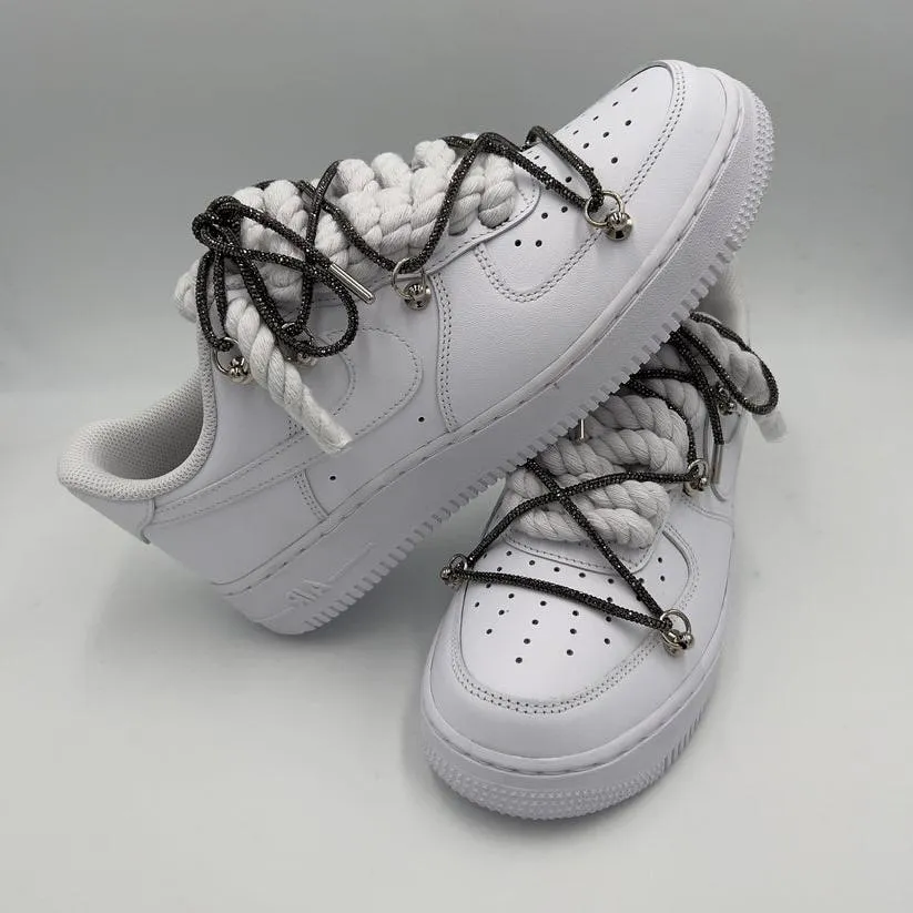 Leather night walk Nike Air Force 1 ??Rope Laces White?? Triple Crystal Grey