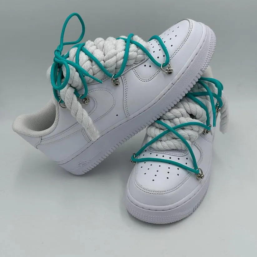 Nike Air Force 1 ??Rope Laces White?? Triple Turquoise Bounce Edge Urban Chill