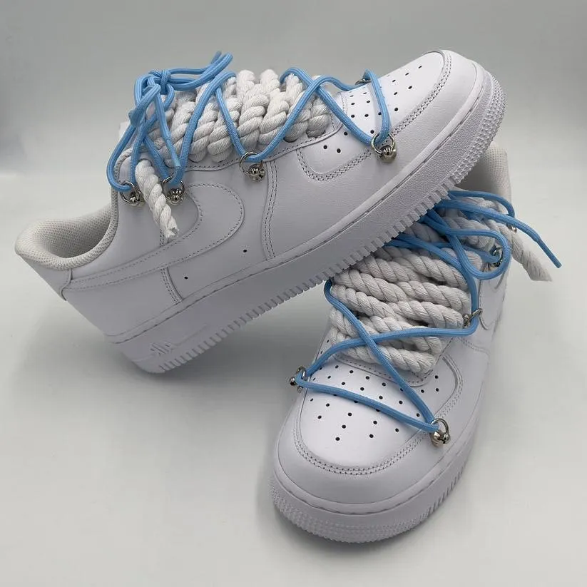 Video Look Formal Mode Nike Air Force 1 ??Rope Laces White?? Triple UNC