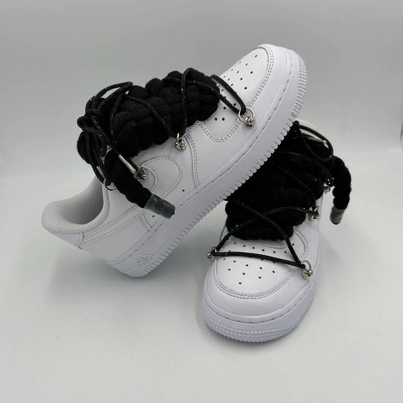 Nike Air Force 1 ??Rope Laces Black?? Triple Crystal Black Icon Edge Wide toe box