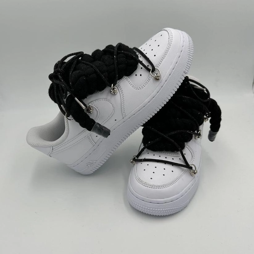 Nike Air Force 1 ??Rope Laces Black?? Triple Crystal Black Snow Grip