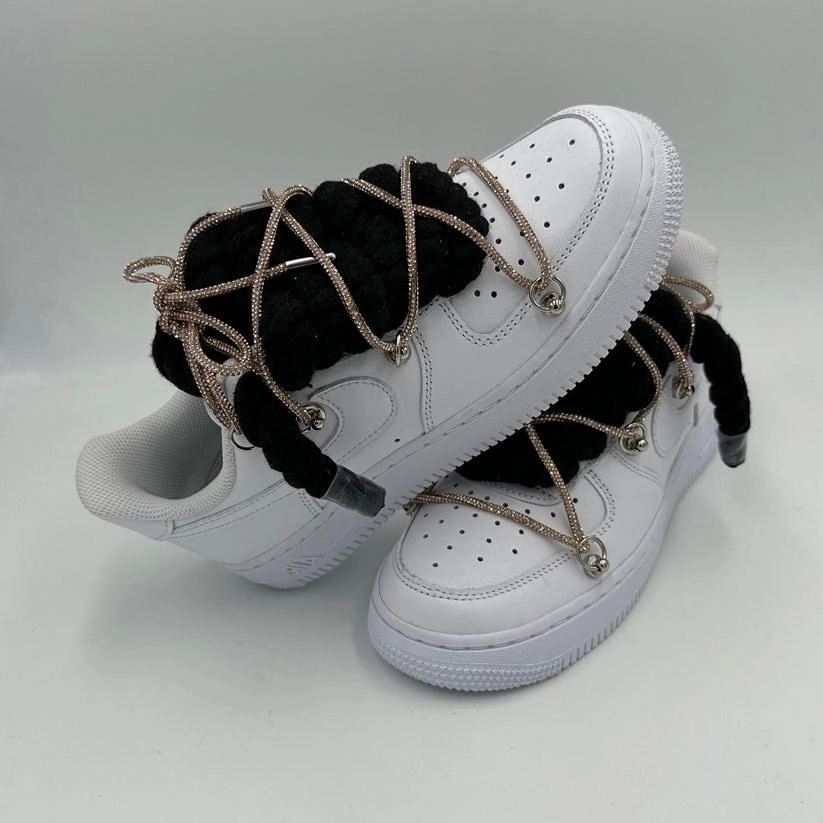 Fire Red Comfort Enhancement Nike Air Force 1 ??Rope Laces Black?? Triple Crystal Gold