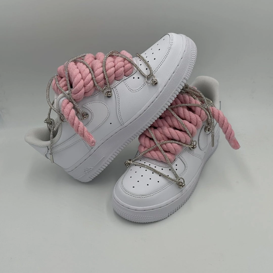 Durable Grip Hold Nike Air Force 1 ??Rope Laces Pink" Triple Crystal Silver