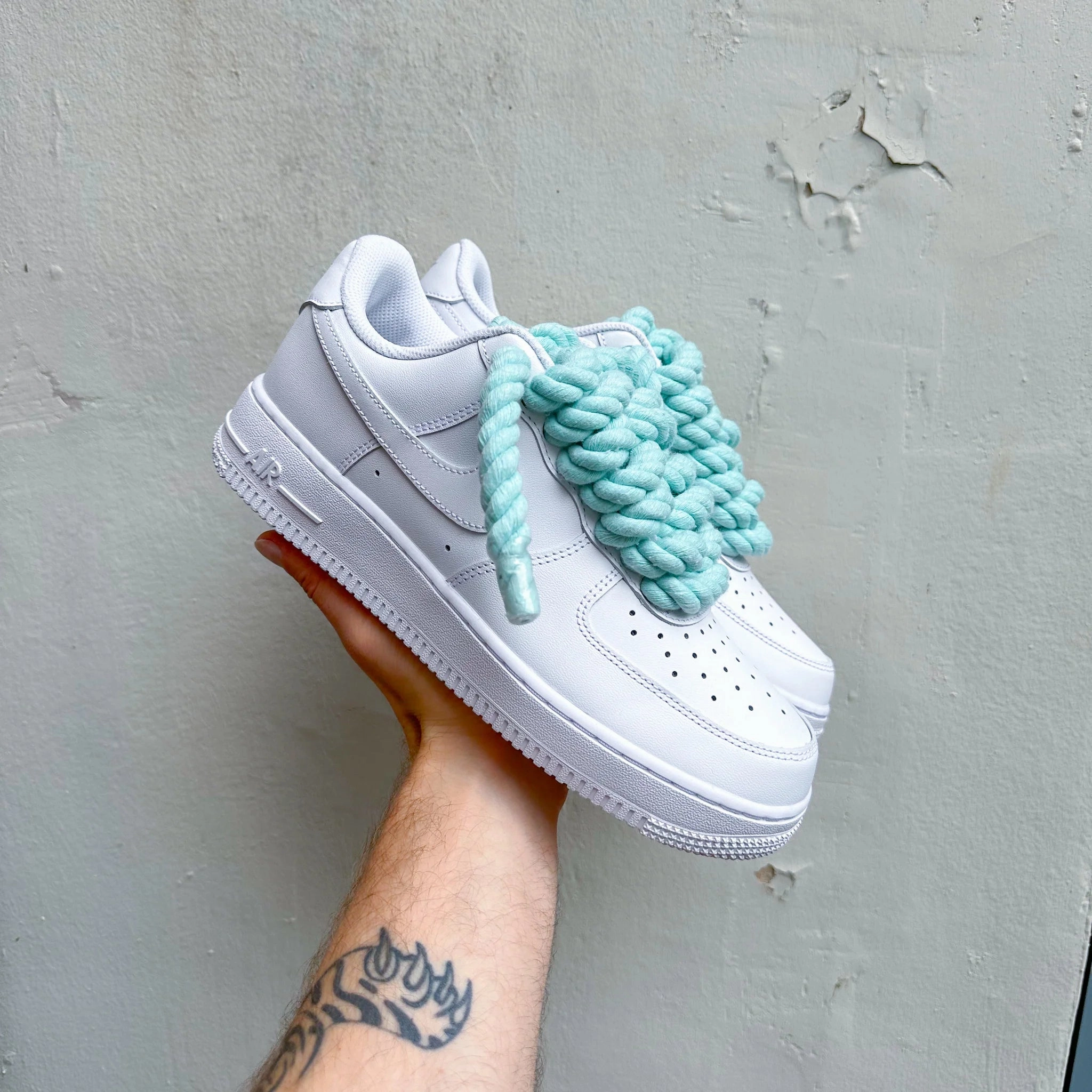 Leather Upper Spring Bloom Nike Air Force 1 ??Rope Laces Turquoise??