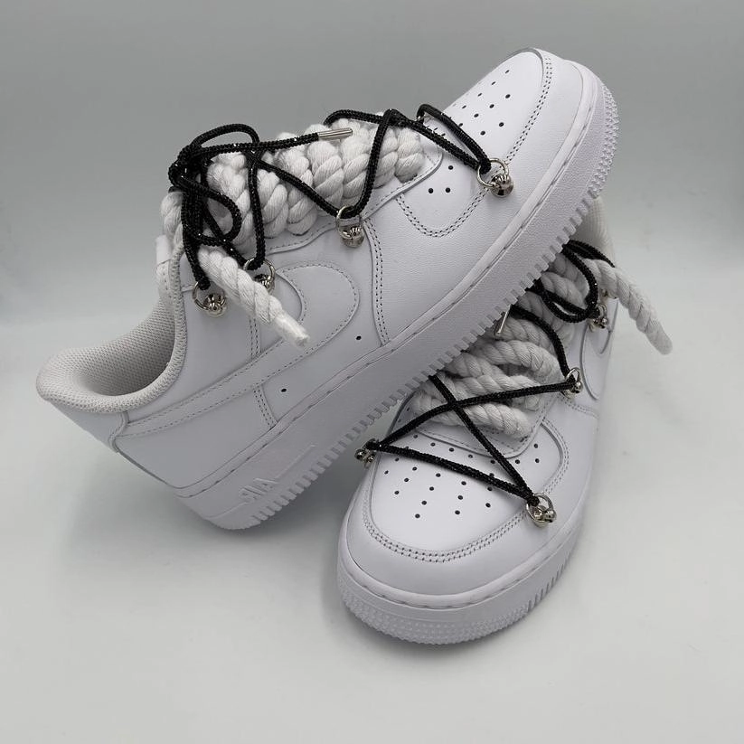 Closet Core Work Base Nike Air Force 1 ??Rope Laces White?? Triple Crystal Black