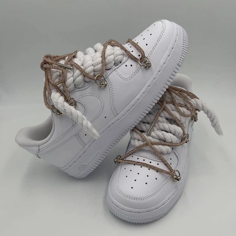 Versatile Nike Air Force 1 ??Rope Laces White?? Triple Crystal Gold