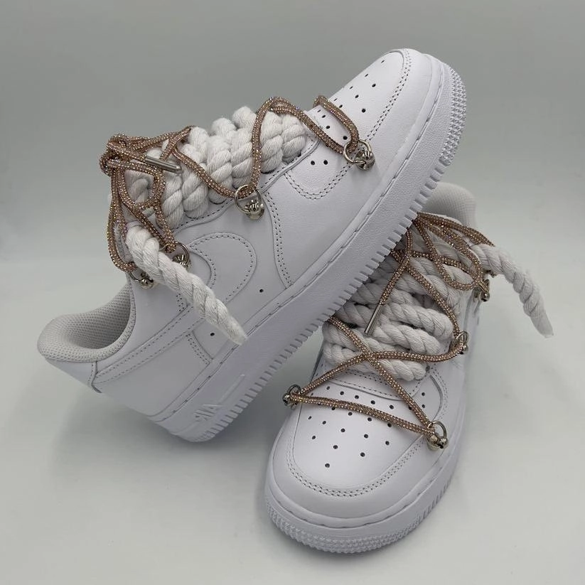 Nike Air Force 1 ??Rope Laces White?? Triple Crystal Gold Jungle Path