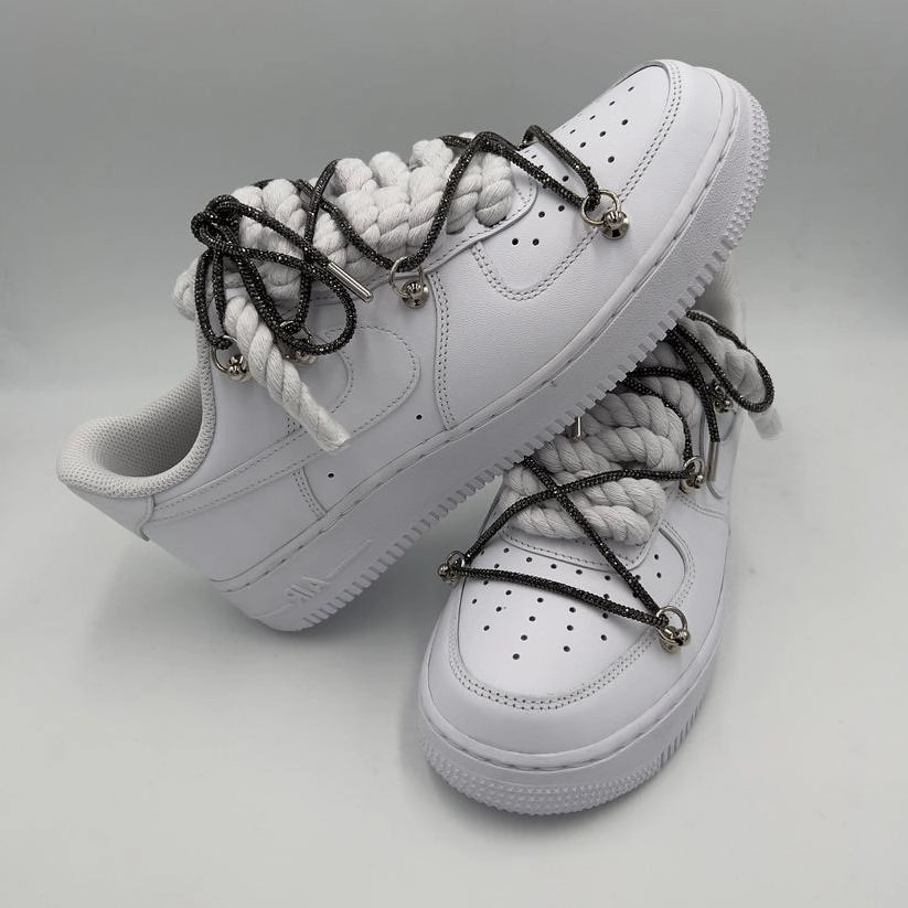 Leather night walk Nike Air Force 1 ??Rope Laces White?? Triple Crystal Grey