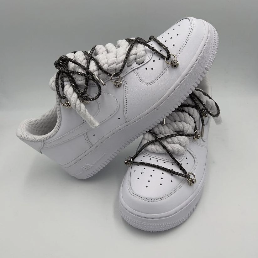 Training Mode Nike Air Force 1 ??Rope Laces White?? Triple Crystal Grey