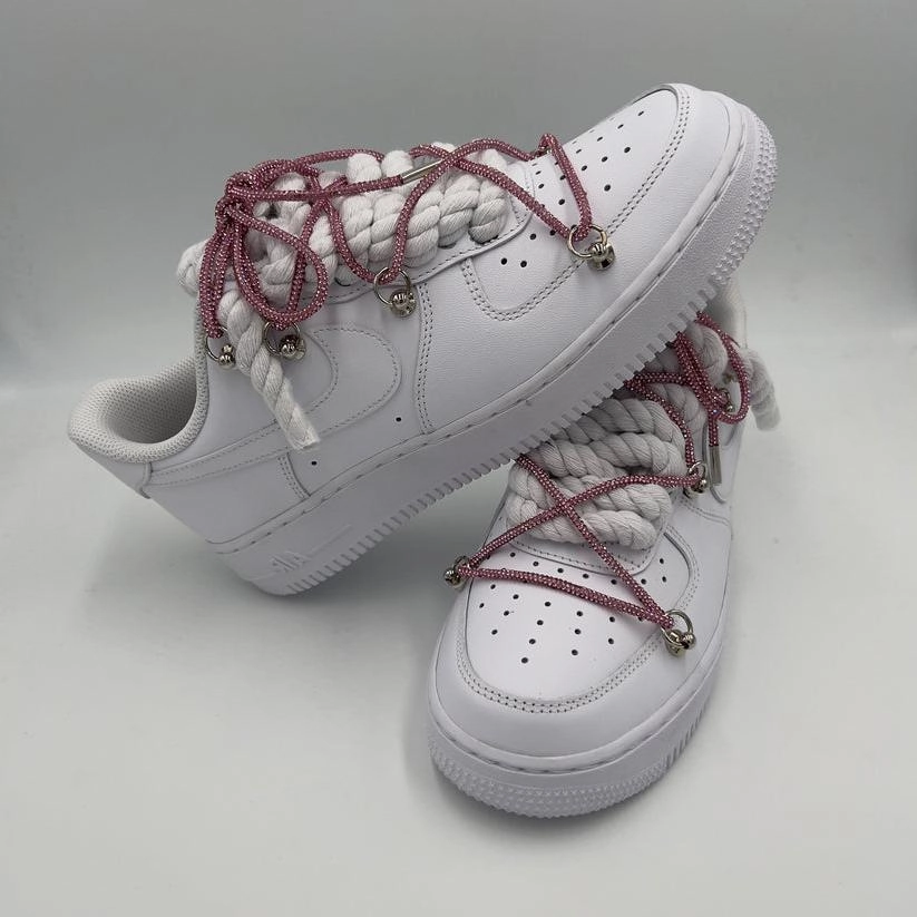 Nike Air Force 1 ??Rope Laces White?? Triple Crystal Pink Padded Power Grip