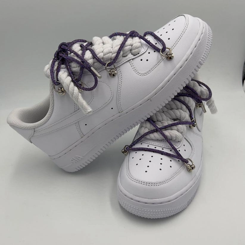 Snow Warm Fashion Glow Nike Air Force 1 ??Rope Laces White?? Triple Crystal Purple