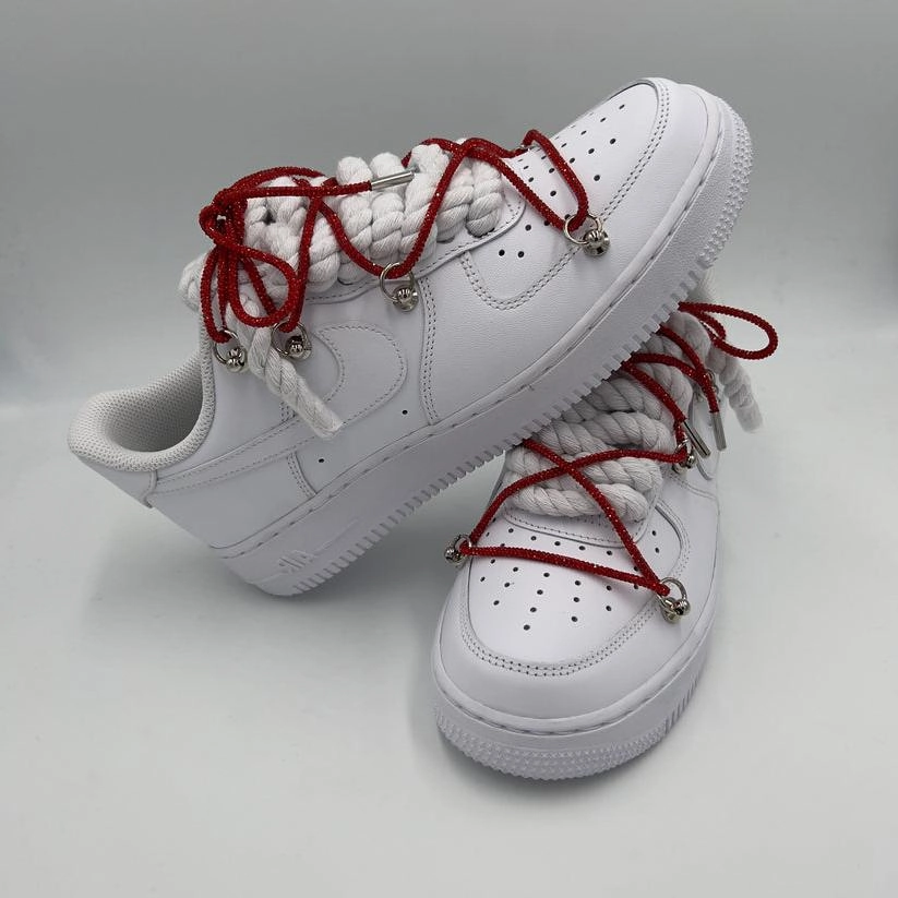 Desert Run Nike Air Force 1 ??Rope Laces White?? Triple Crystal Red