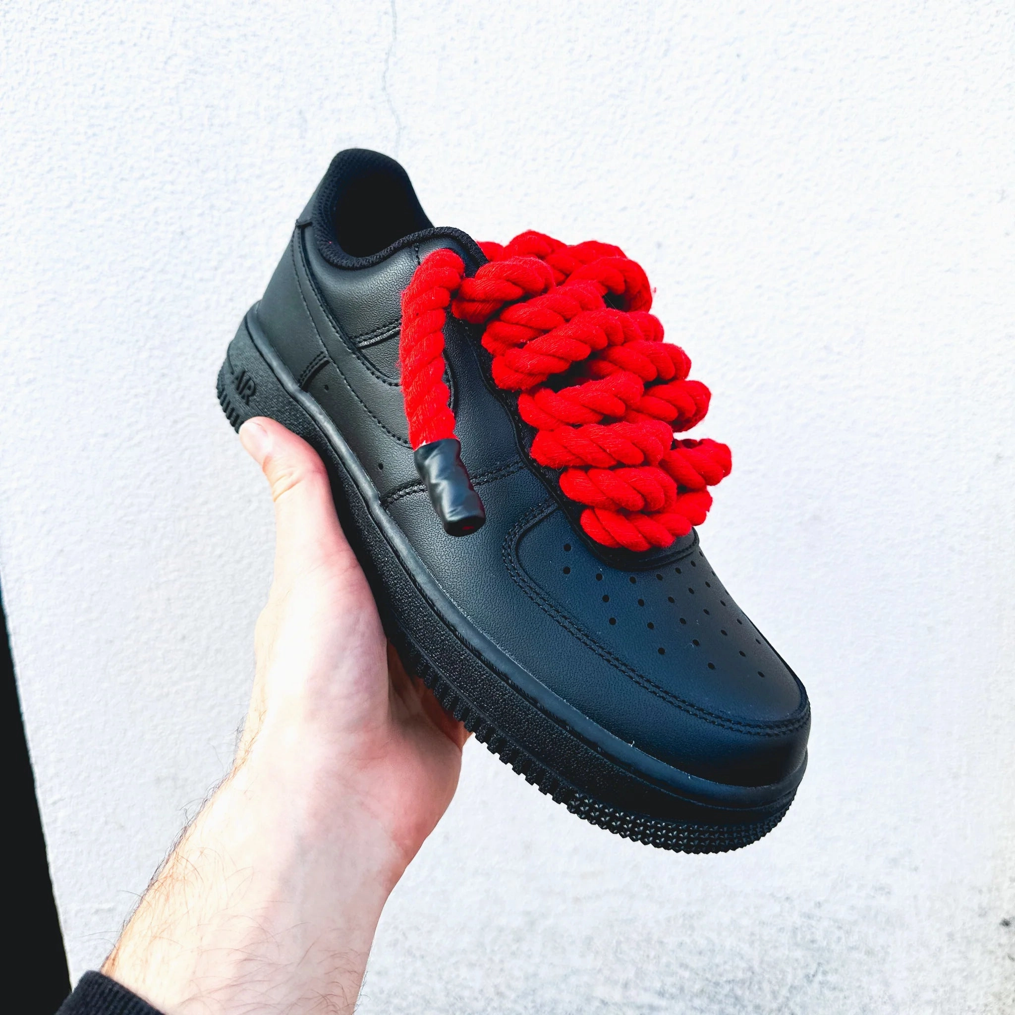Nike Air Force 1 Black ??Rope Laces Red?? Summer Heat