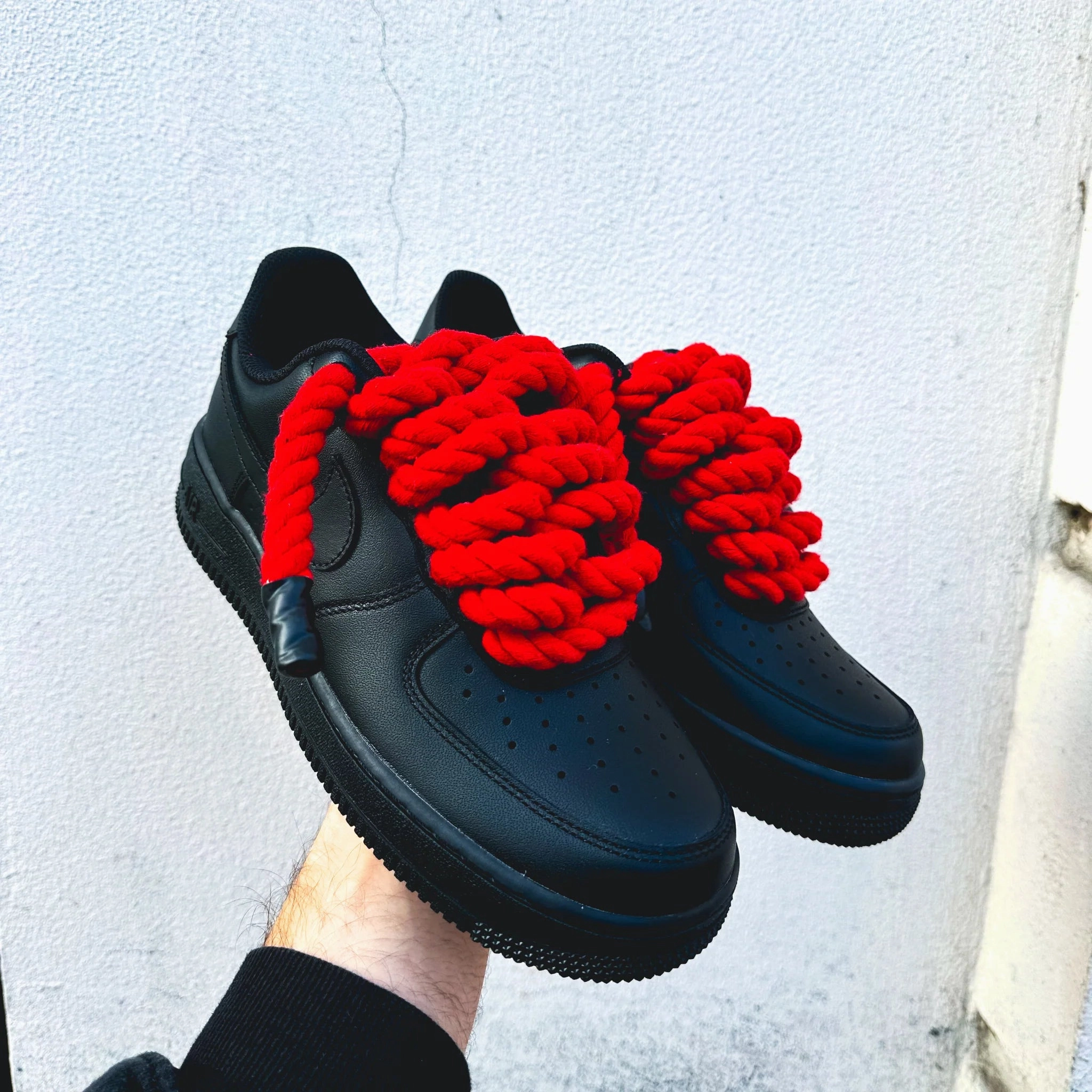 Nike Air Force 1 Black ??Rope Laces Red?? Quick Pack