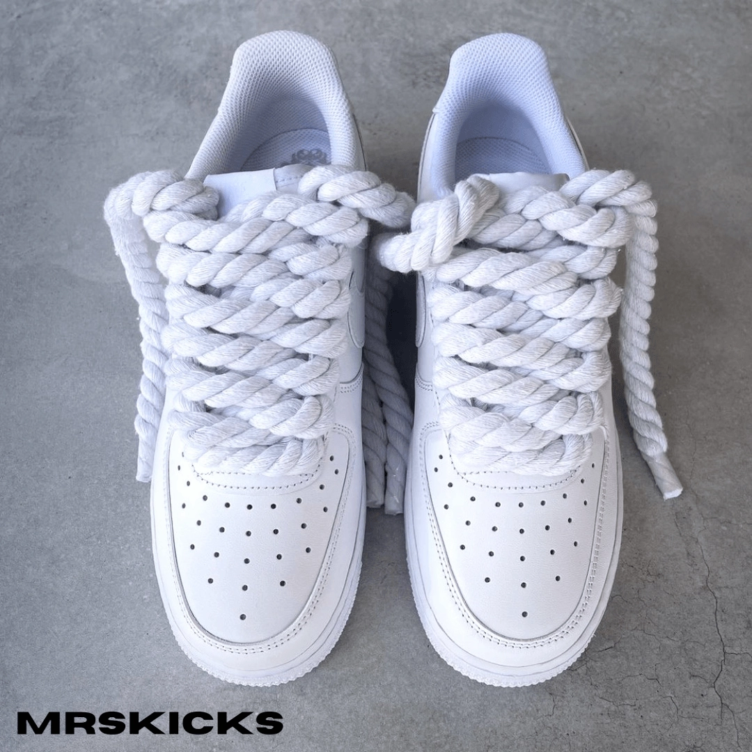 custom rope airforce 1 white, white rope af1 custom , customize airforces , airforce 1 customs , rope lace airforce 1 , thicc rope airforce 1 , customised airforces, Af1 customs , nike airforce 1 customisation, personalised shoes, white airforce 1 customs 