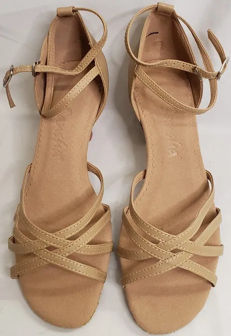 2.38" Bonita -- Flare Heel Latin Sandal -- Beige Greek Ease