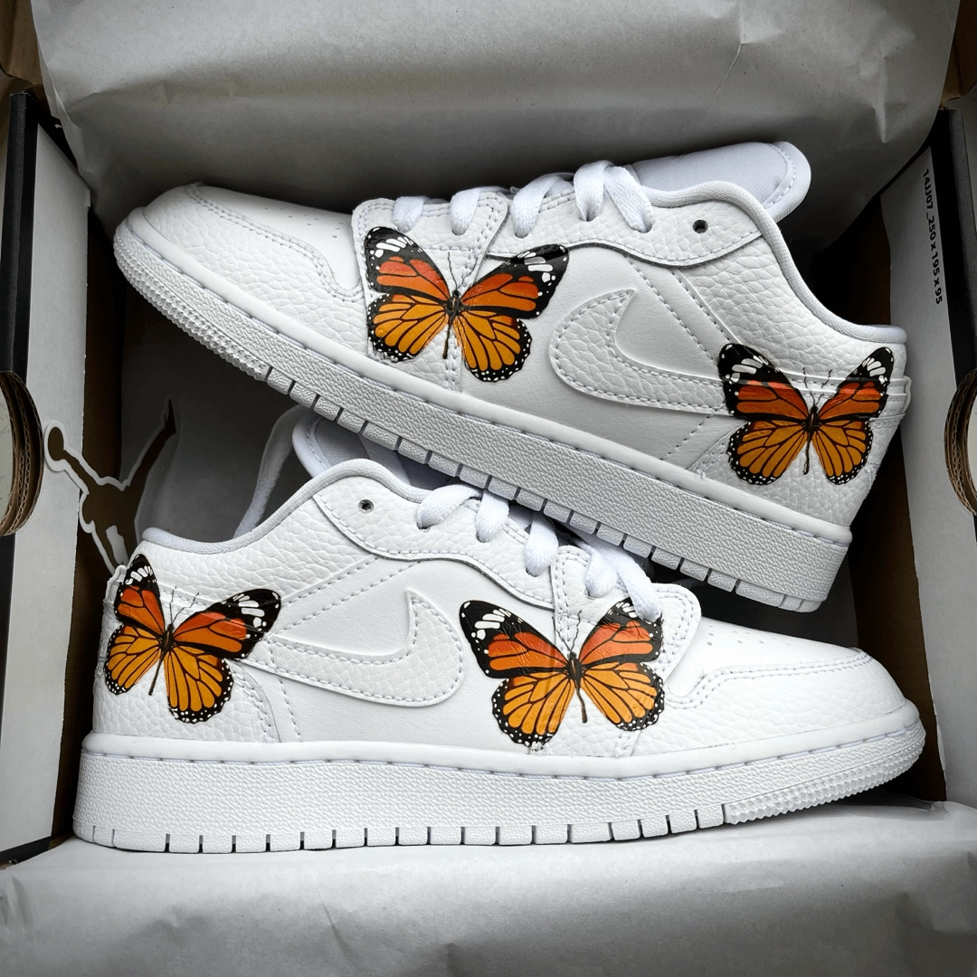 Road grip Meadow Glow Custom Butterfly Jordan 1 Low