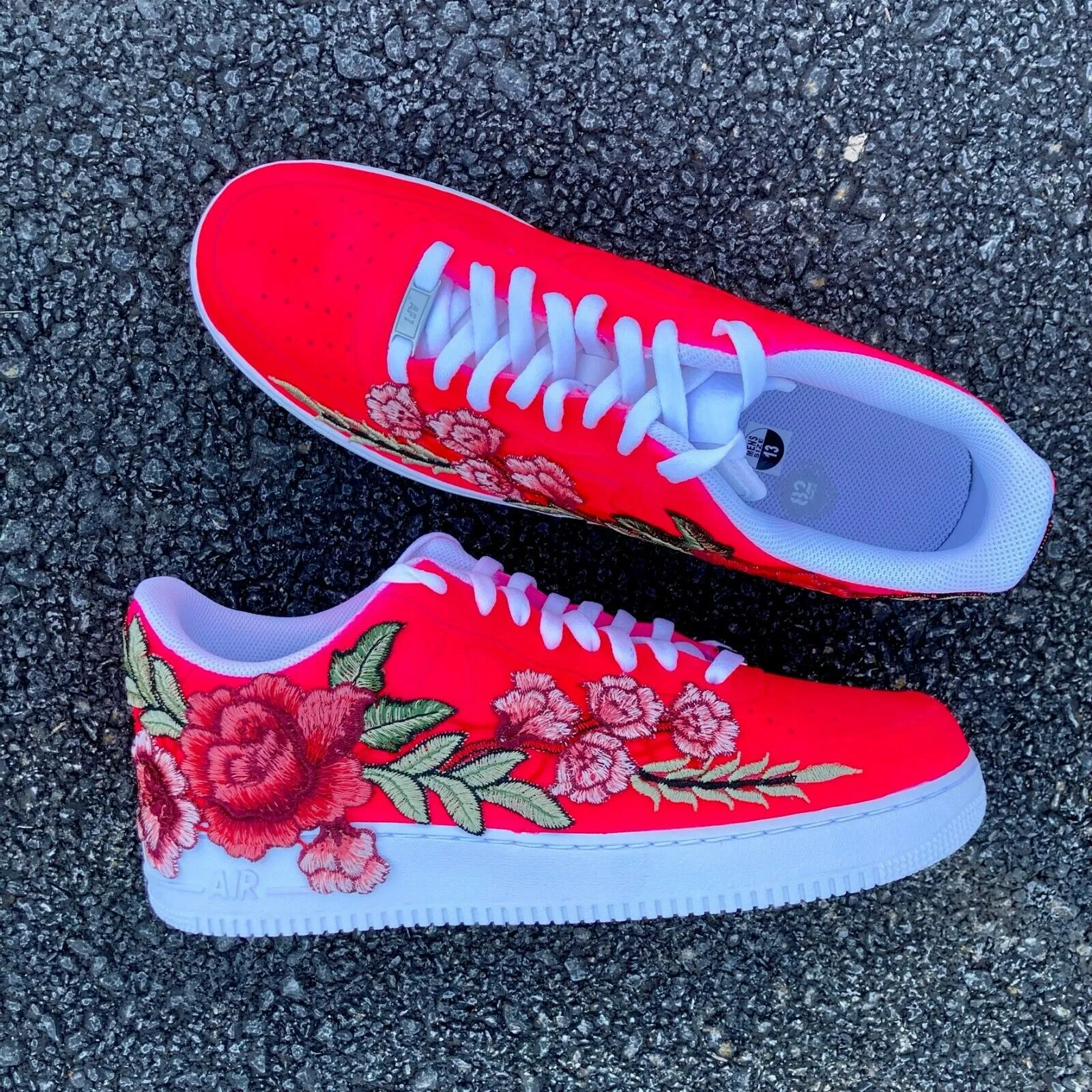 Air Force 1 Custom Low Neon Pink Red Rose Floral White Shoes Men Women AF1 Sneakers Month Strong