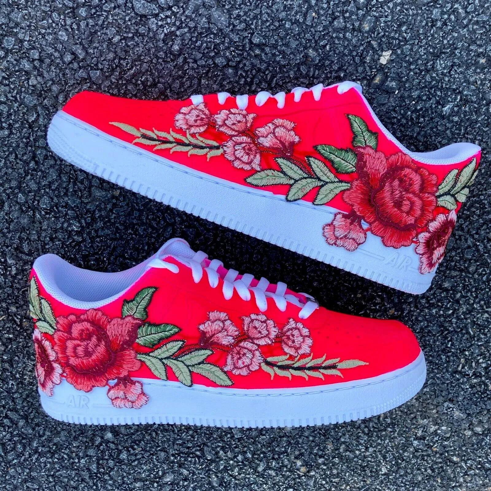 Air Force 1 Custom Low Neon Pink Red Rose Floral White Shoes Men Women AF1 Sneakers Soft Cushioning