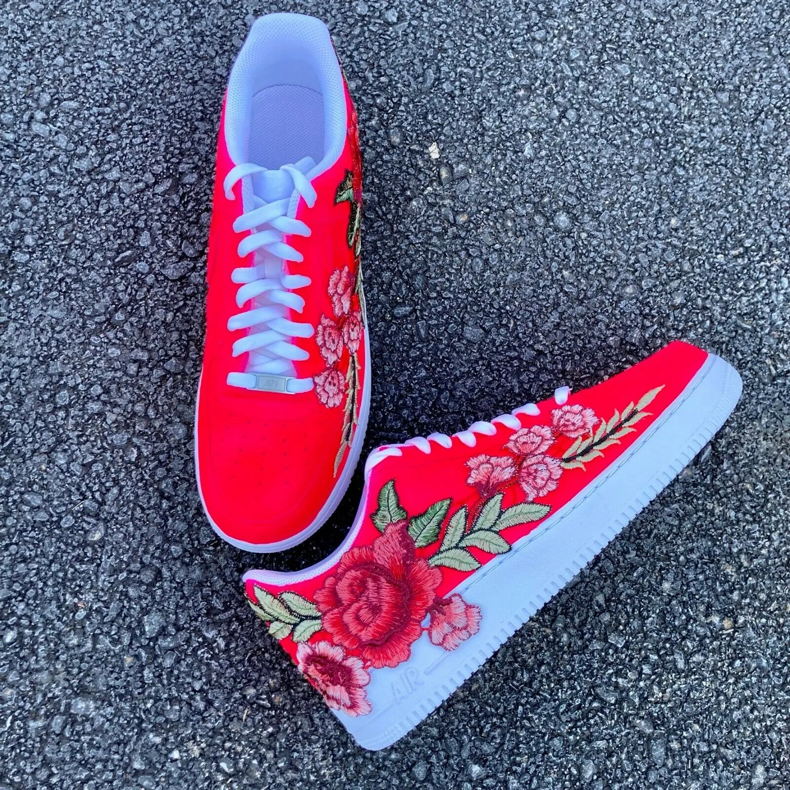 Air Force 1 Custom Low Neon Pink Red Rose Floral White Shoes Men Women AF1 Sneakers Rain Safe Strong Grip