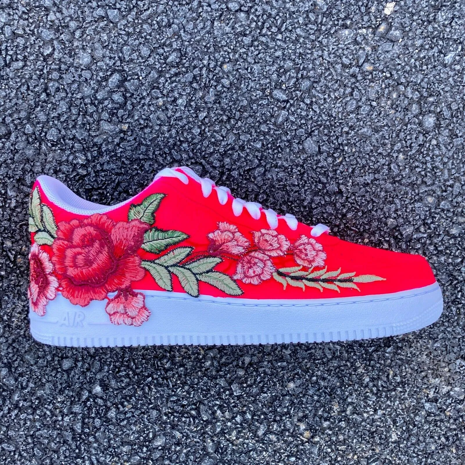 Air Force 1 Custom Low Neon Pink Red Rose Floral White Shoes Men Women AF1 Sneakers Hot Pick
