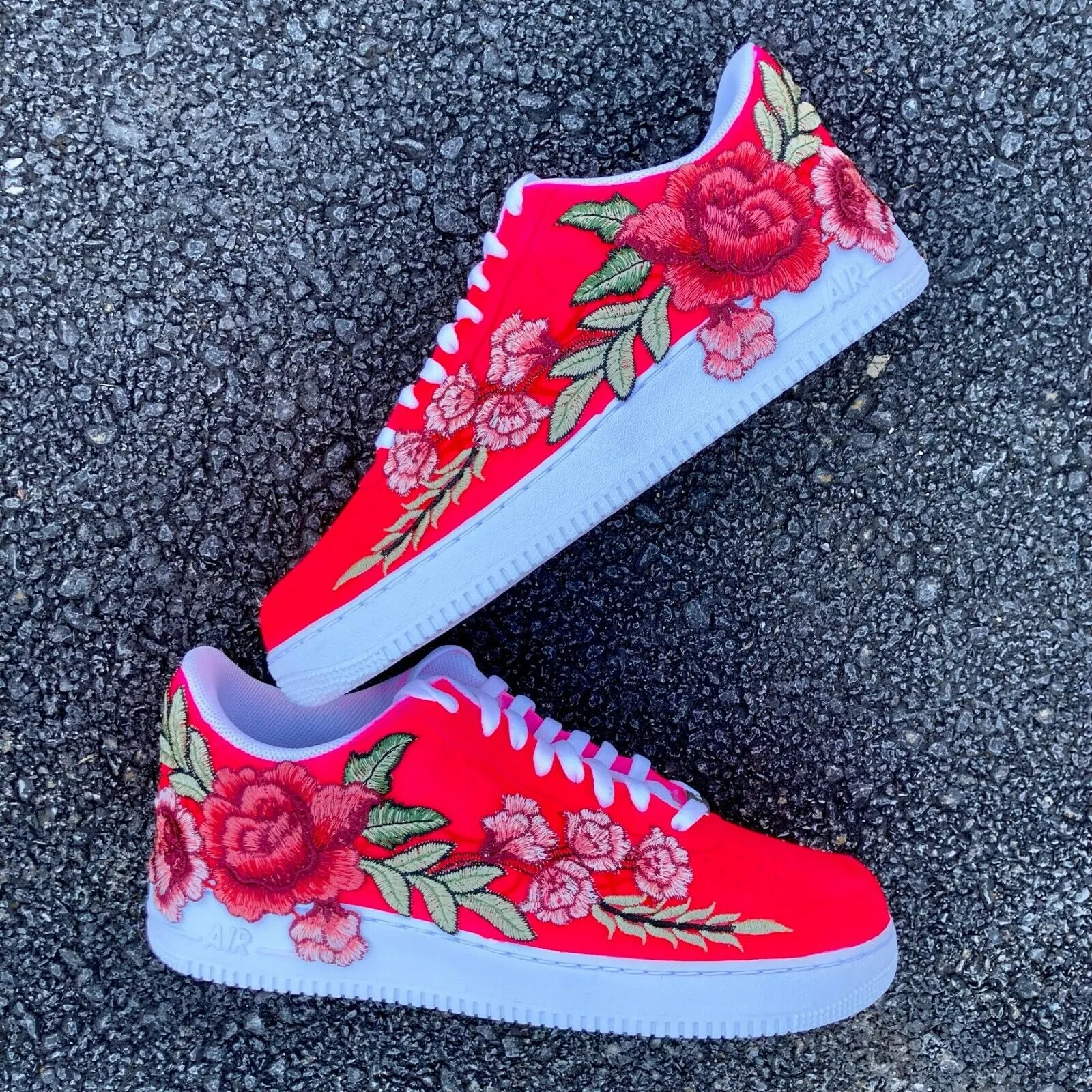 Comfort Run Garden Walk Air Force 1 Custom Low Neon Pink Red Rose Floral White Shoes Men Women AF1 Sneakers