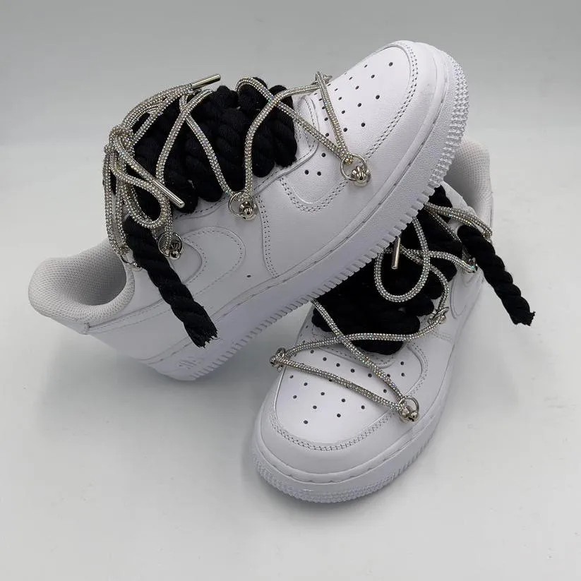 Nike Air Force 1 "Rope Laces Black" Triple Crystal Silver Sport Active