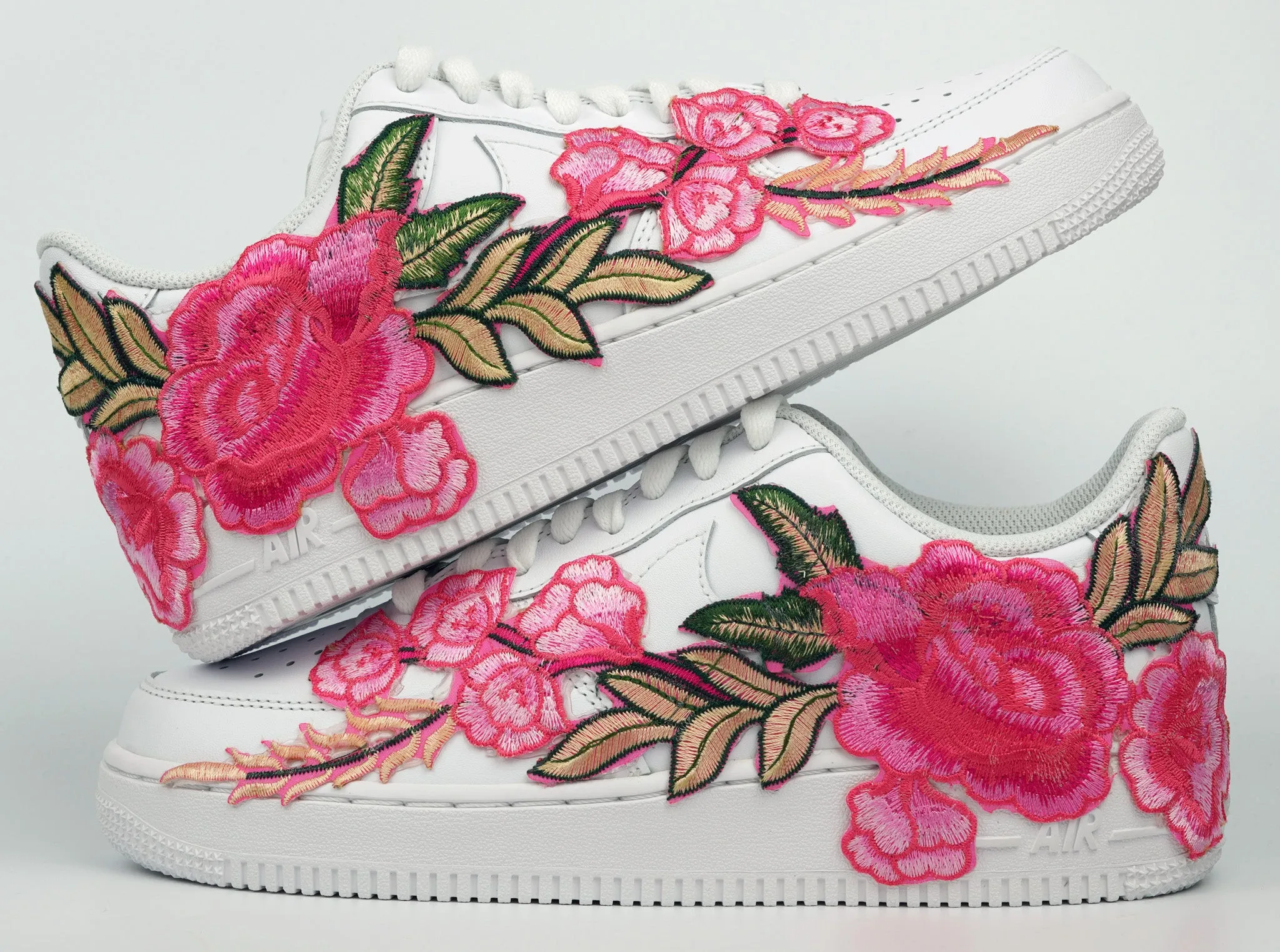 Air Force 1 07 Low Pink Rose Floral Flower White Custom Shoes All Sizes AF1 Sneakers Zip Fast
