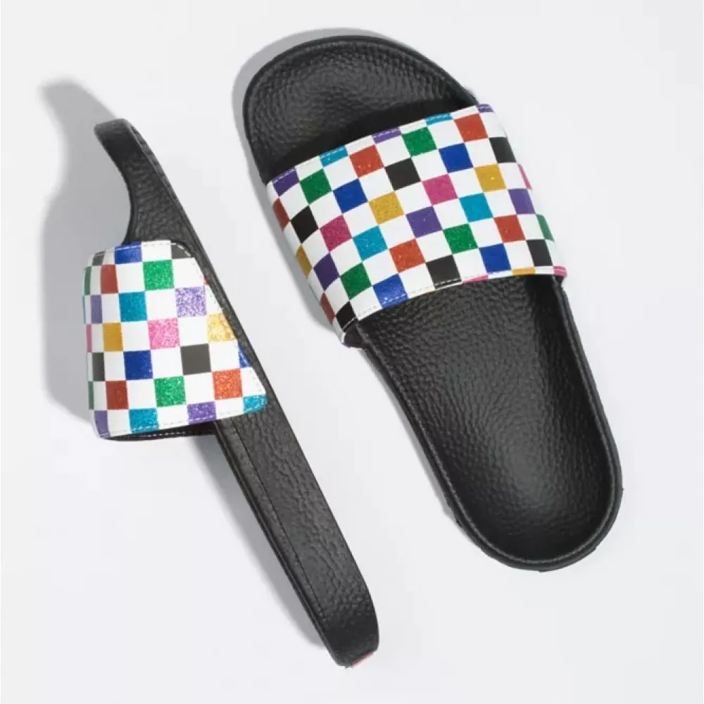Vans Women's Glitter Slide-On in Checkerboard-Multi Teen Edge Retro Core