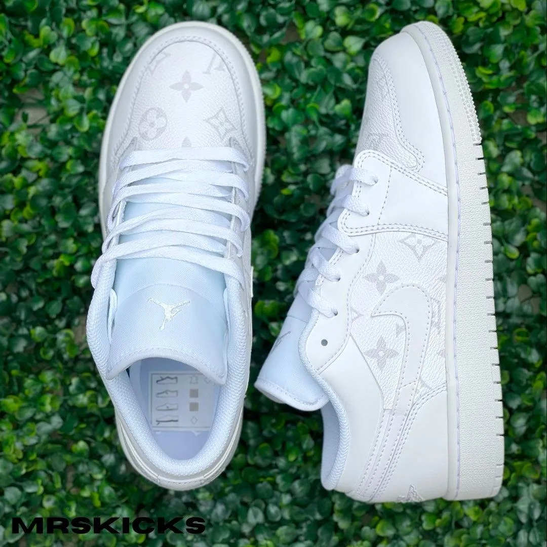 Custom White Lv Jordan 1 Low Silk Feel
