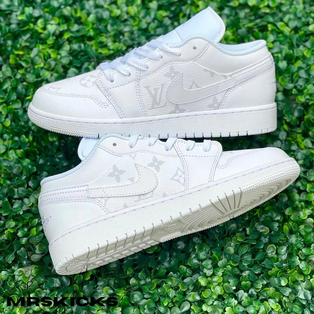 Custom White Lv Jordan 1 Low Stage Glow Wide fit