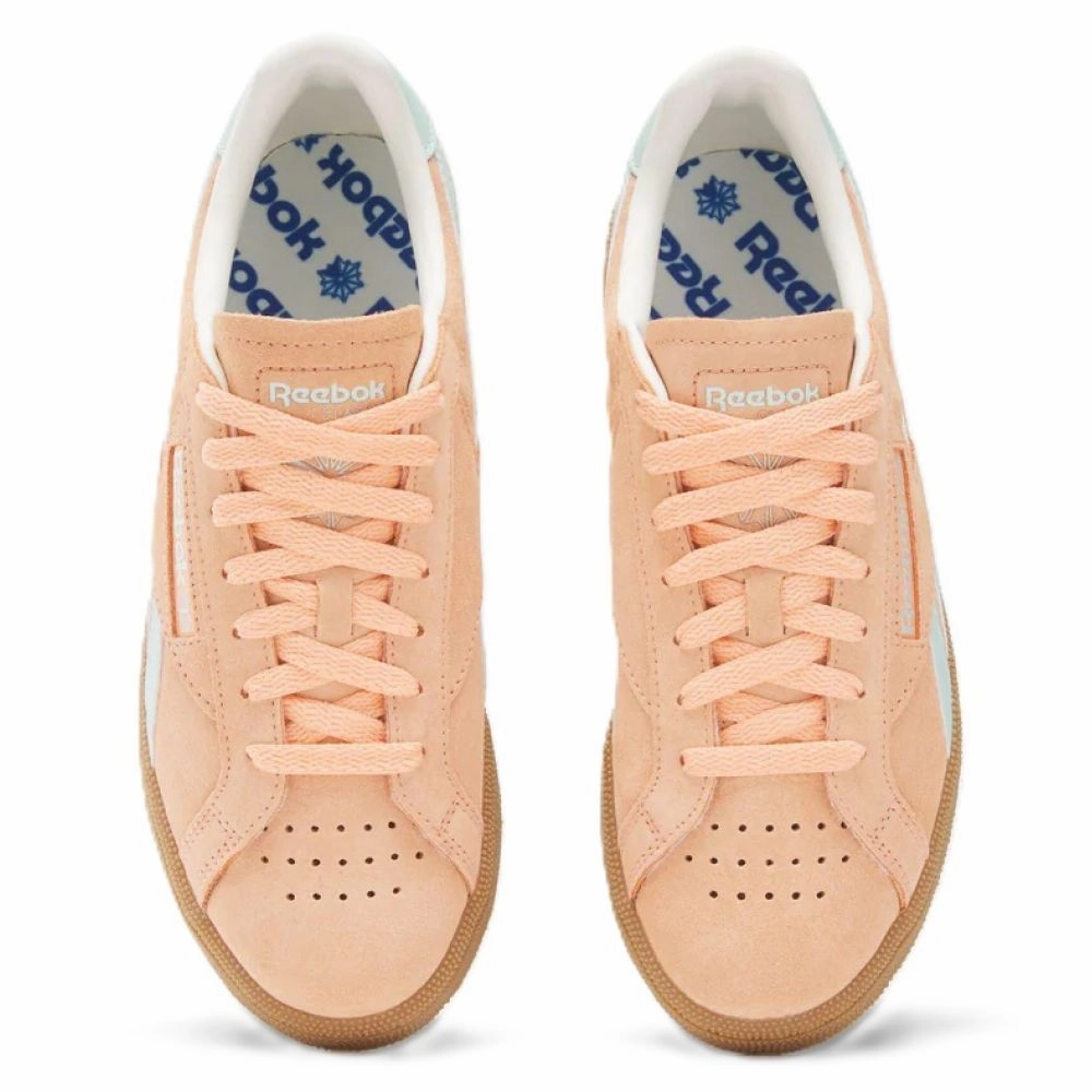 Reebok Women's Club C Grounds UK in Sun Kissed Orange/Glitch Aqua/Chalk White Mesh Cool Rubber Sole